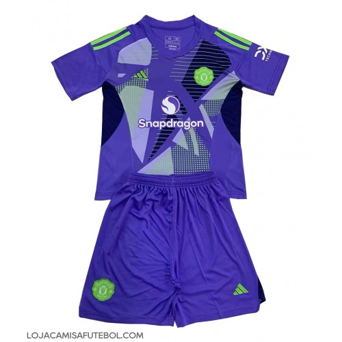 Camisa de Futebol Manchester United Goleiro Equipamento Principal Infantil 2024-25 Manga Curta (+ Calças curtas)